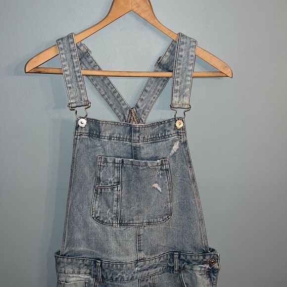 Zara Women’s S denim ripped leg rolled leg qoveralls - Picture 2 of 15